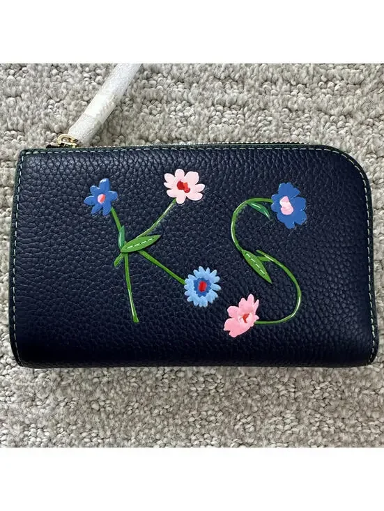 Kate Spade In The Garden Compact Wallet Parisian Navy Floral Leather - Picture 5 of 7